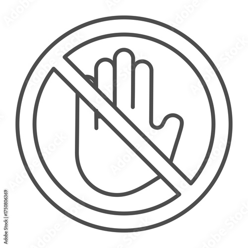 Hand gesture to stop thin line icon, palm concept. Vector graphics. Forbidden, prohibited item sign on white background, outline style icon for mobile or web design.
