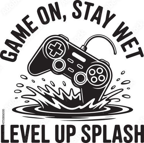 Black video game controller splashing in water with Religious Symbol gaming level up