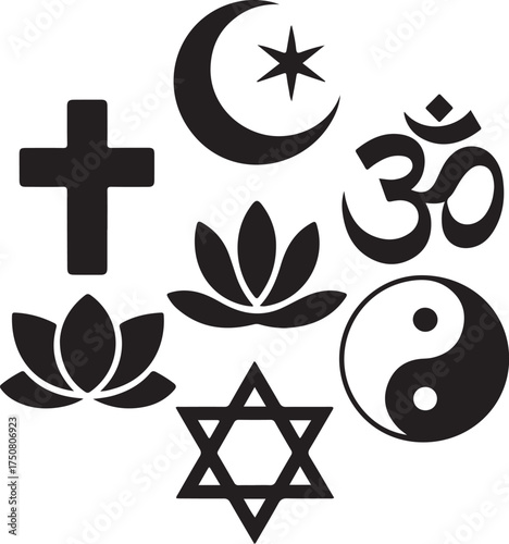 Diverse faith symbols united for peace and harmony