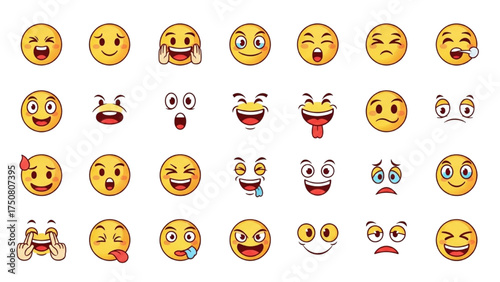 Collection of expressive emoji with diverse emotions and expressions