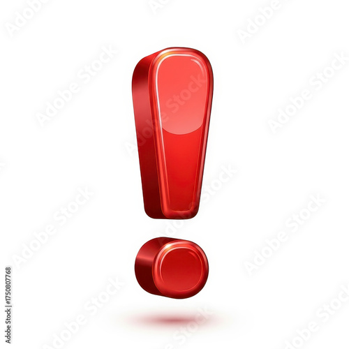 Red 3D exclamation mark on white.
