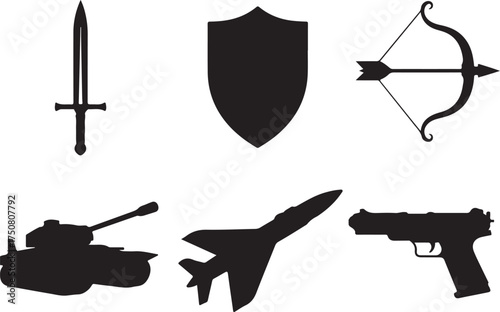Powerful weapons collection icons for design projects