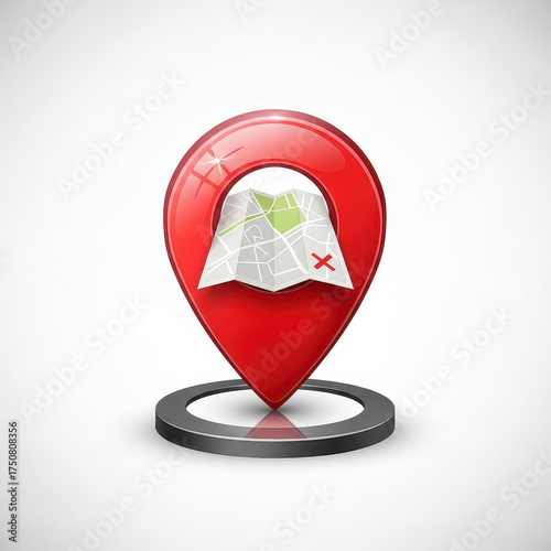 3D red map pin with a map icon