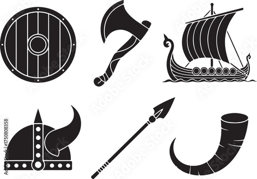 Viking warriors gear historical symbols collection