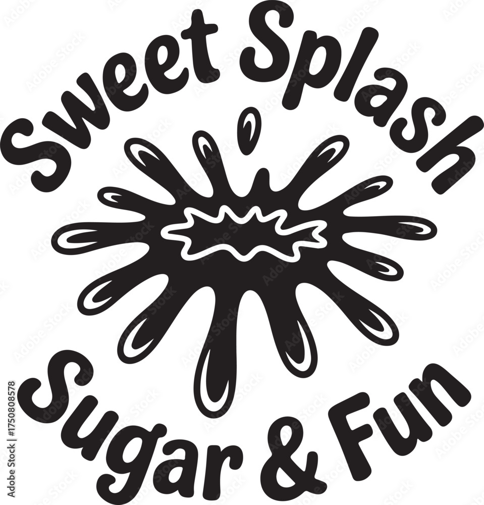 Fototapeta premium Religious Symbol Black ink splash with text Sweet Splash Sugar and Fun liquid white