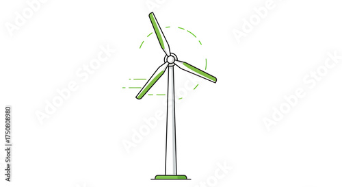 Illustration of modern wind turbine with sleek blades isolated on white background
