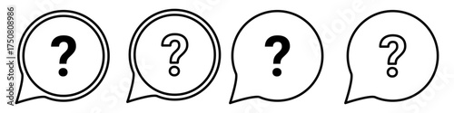 Set of Question Mark Icons in Speech Bubbles with 
Black Circular Designs for Help and Inquiry UI