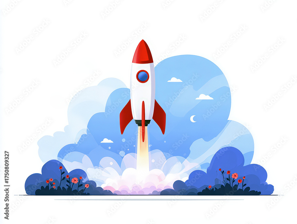 Fototapeta premium Colorful rocket launch illustration