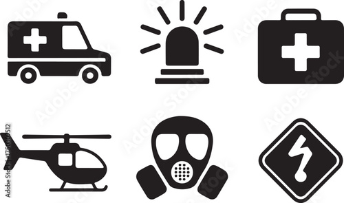 Emergency services icons helicopter ambulance first aid mask