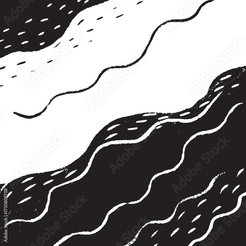 Abstract Black and White Wavy Line Art Pattern – Minimal Texture Background Design