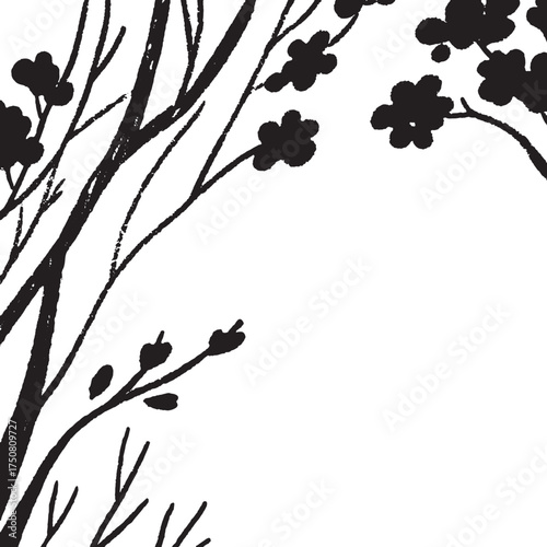Hand Drawn Floral Branch Illustration – Black and White Minimal Botanical Art