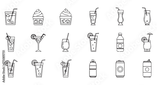 Assortment of beverage and drink icons isolated on transparent background