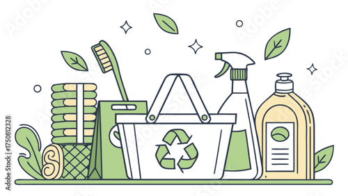 Eco friendly cleaning products and sustainable living essentials in vector design