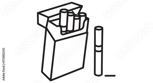 Open pack of cigarettes with several cigarettes inside and one outside isolated on transparent background
