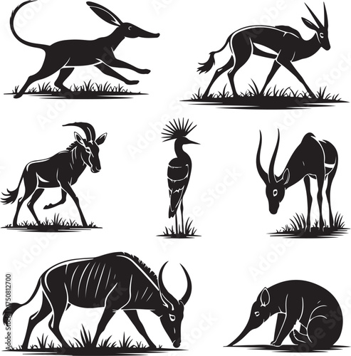 African wildlife silhouettes dynamic savanna creatures collection