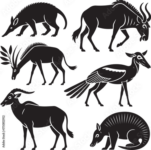 Diverse African fauna silhouette collection for design
