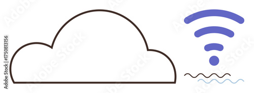 Cloud outline paired with wireless signal waves suggesting connectivity, data sharing, networking. Ideal for technology, cloud computing, internet, communication, digital storage, remote access