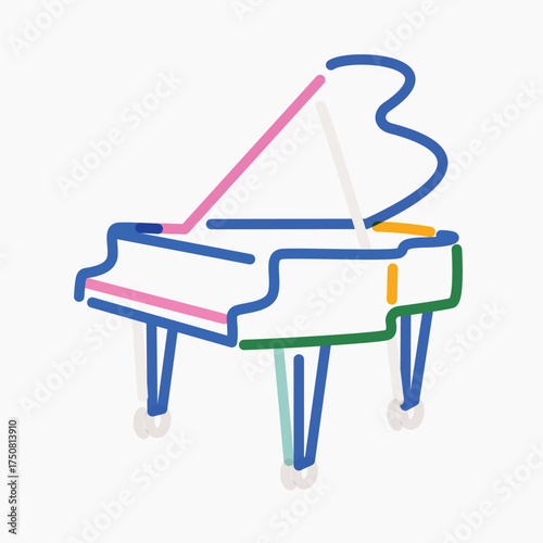 Colorful piano pop doodle line art vector