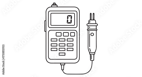 Digital multimeter with probe, isolated on transparent background