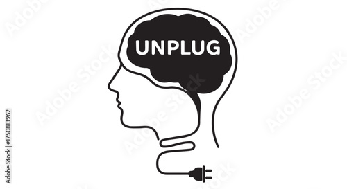 Conceptual illustration of unplugging the mind, isolated on transparent background