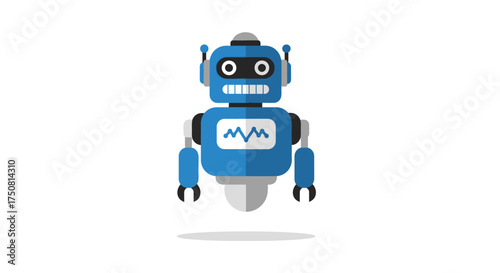 Illustration of a charming blue robot, designed in a cartoon style, ready for use in presentations