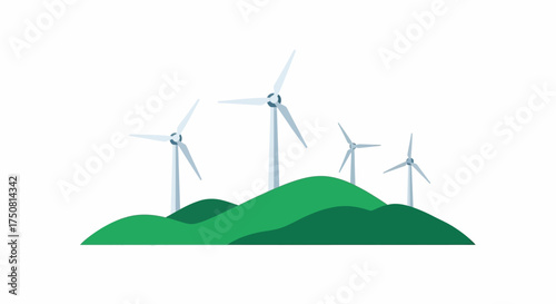 Wind turbines on rolling green hills, symbolizing sustainable energy creation and environmental