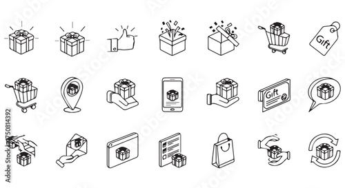 Gift and present related icons isolated on transparent background