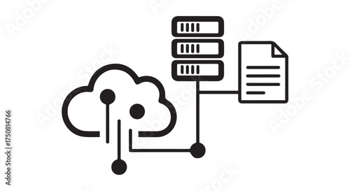 Cloud computing with servers and document icon isolated on transparent background