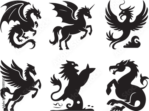 Mythical creatures silhouette collection for legends