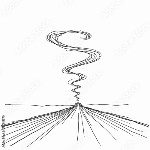 Abstract line art of swirling smoke over a winding path  