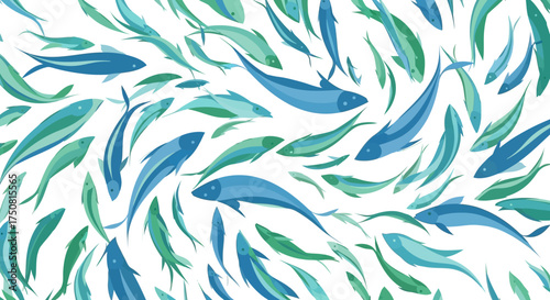A School of Blue and Green Fish Swimming Together.