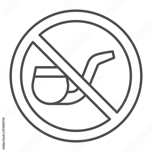 Mouthpiece ban thin line icon, harm of smoking concept. Vector graphics. Prohibited item sign on white background, outline style icon for mobile or web design.