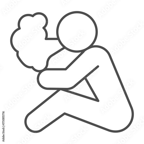 Human smoking thin line icon, habit concept. Vector graphics. Man sitting sign on white background, outline style icon for mobile or web design.