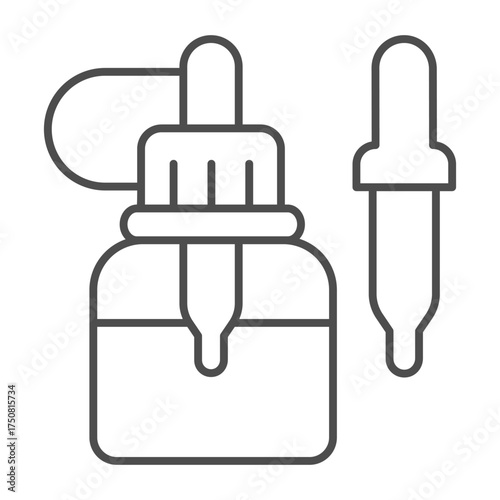 Jar with pipette thin line icon, vaping concept. Vector graphics. Liquid filler sign on white background, outline style icon for mobile or web design.