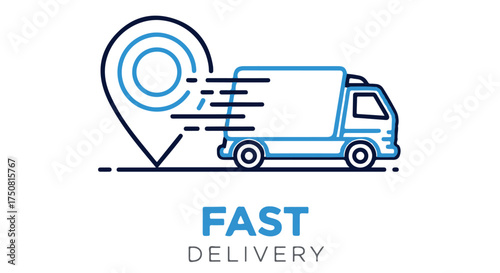 Fast delivery truck icon with location pin, representing quick shipping services isolated on transparent background