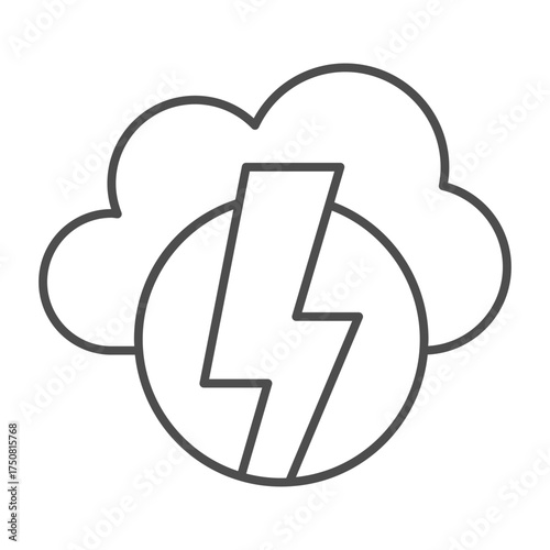Cloud with lightning thin line icon, electricity concept. Vector graphics. Weather sign on white background, outline style icon for mobile or web design.