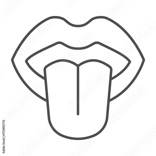 Women lips with tongue thin line icon, gesture concept. Vector graphics. Fun sign on white background, outline style icon for mobile or web design.