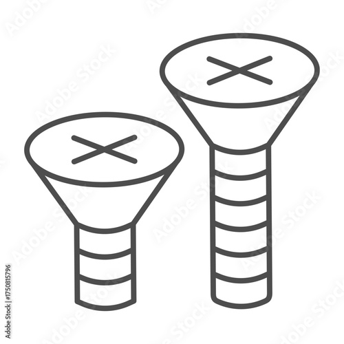 Two different screws thin line icon, bolts concept. Vector graphics. Screws sign on white background, outline style icon for mobile or web design.