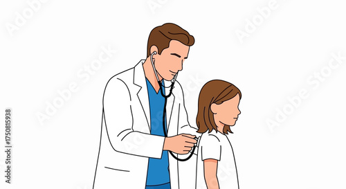 Pediatrician examining child with stethoscope during checkup in clinical setting