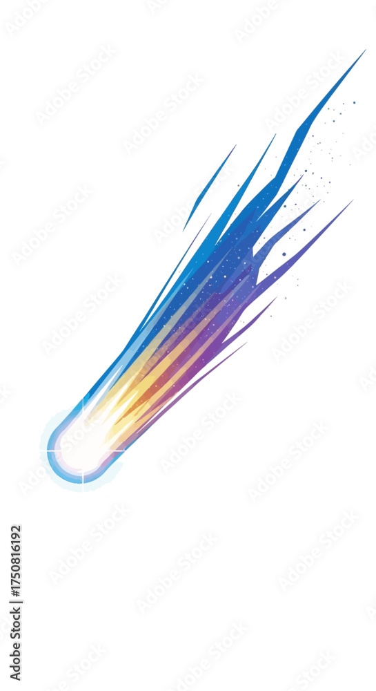 Fototapeta premium A vibrant comet streaks across a white background leaving a colorful trail.