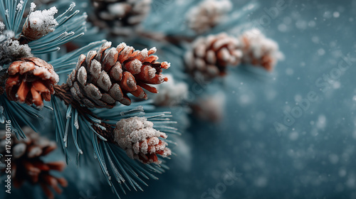 Branch With Pine Cone And Snow Flakes - Christmas Holidays Background