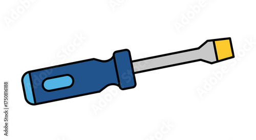 Illustration of a screwdriver with a blue handle and yellow tip lying diagonally