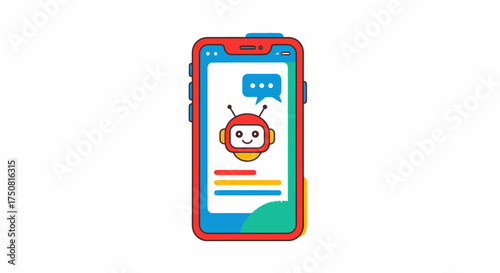 Cartoonish smartphone with a chatbot, illustrating modern mobile communication technology for