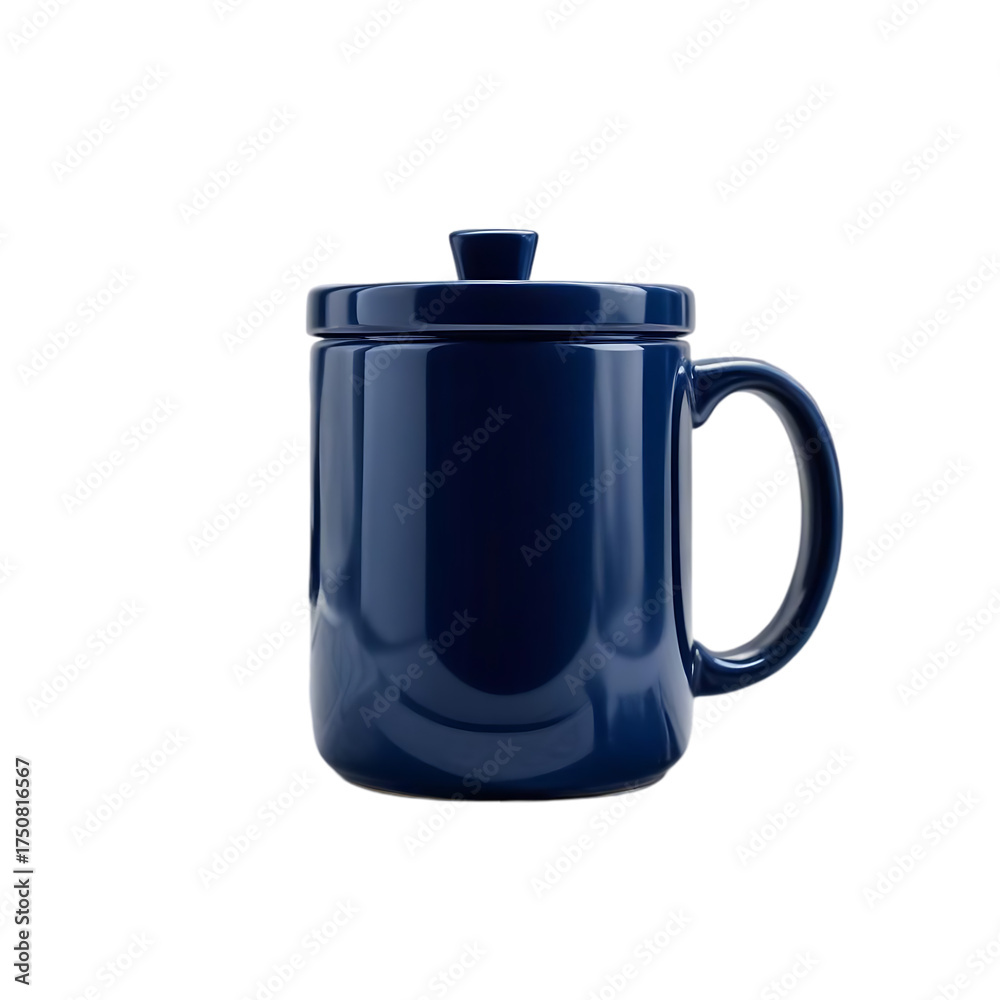 Obraz premium Ceramic indigo mug with lid and handle studio shot