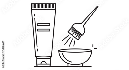 Illustration of hair dye application tools, isolated on transparent background