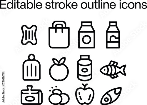 Outline Icons of Food and Shopping Items untitled illustration