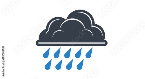 Illustration featuring dark cumulonimbus clouds releasing rainfall against plain background