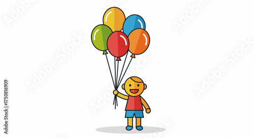 Cartoon joy: A cheerfully depicted child with colorful balloons radiating happiness and innocence