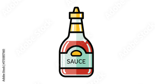 Colorful Icon Illustration of a Glass Sauce Bottle with a Retro Design Element