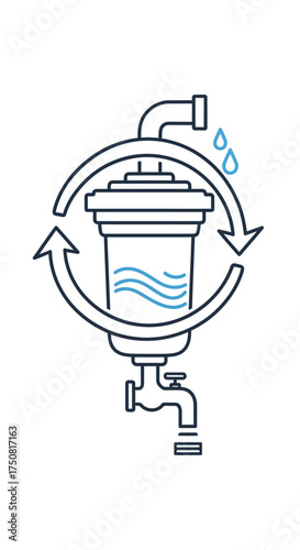 Pristine water purifier system illustration displaying filtration and recycling process for clean
